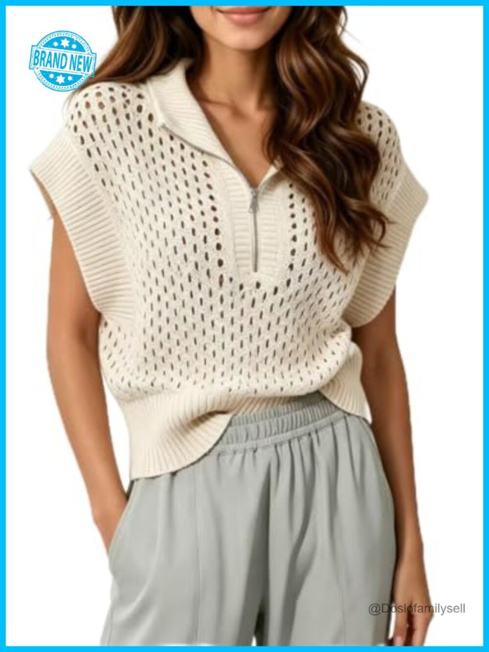 Half Zip Hollow Out Sweater Vest Sleeveless Knit Pullover